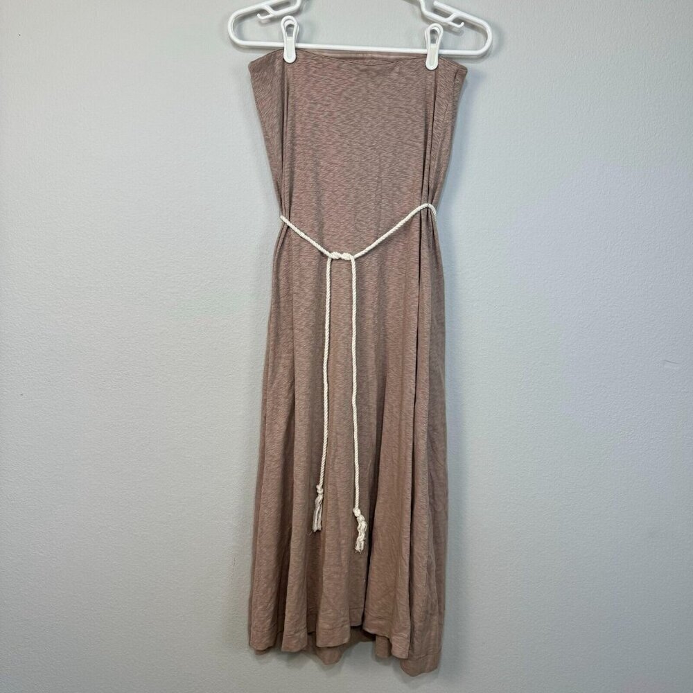 Free People Beach Peyton Dress Strapless Tube Style Pull On Belted Tan Size S - Picture 7 of 14